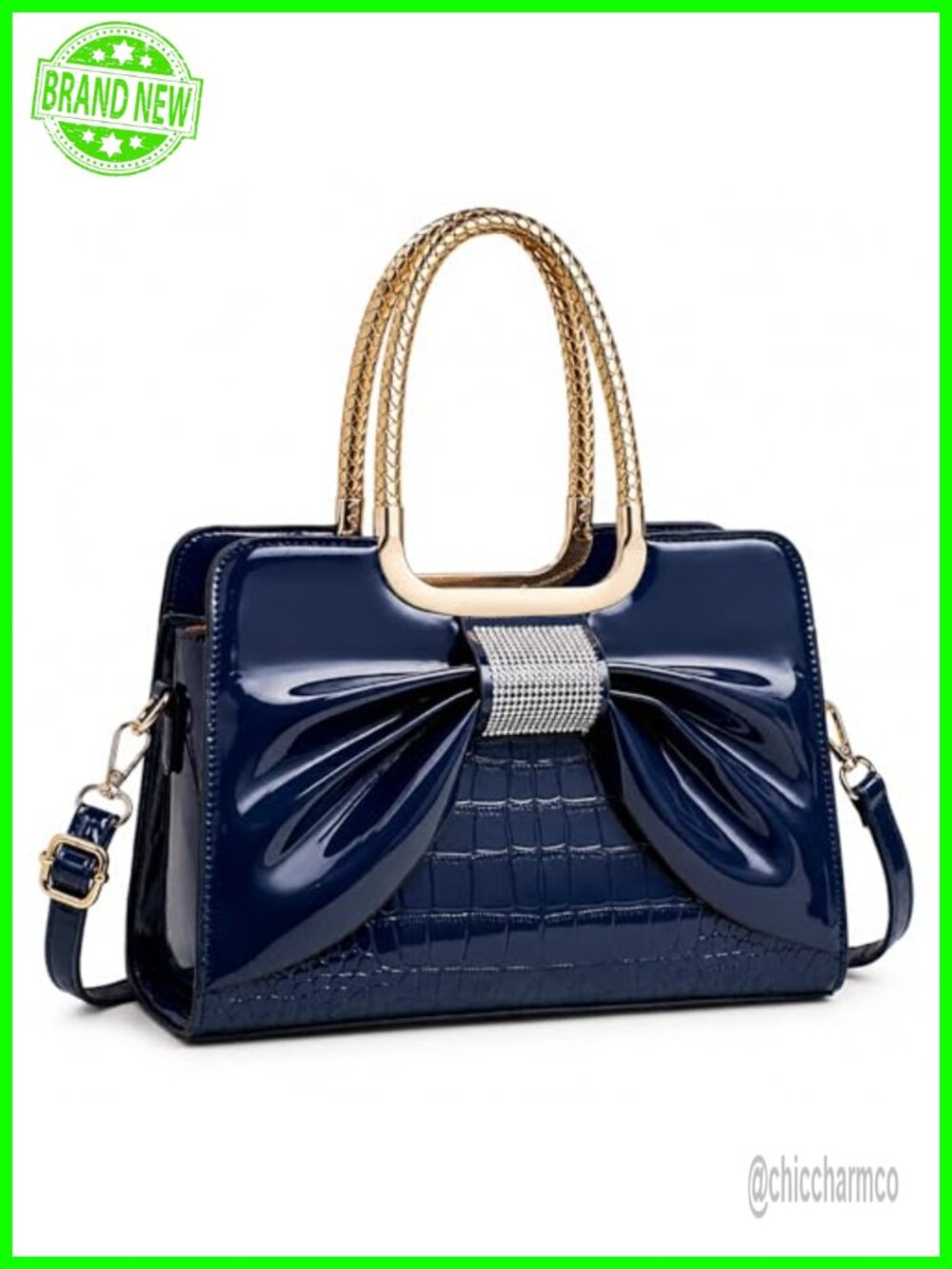 Glossy Patent Leather Satchel Top Handle Structured Shoulder Purse